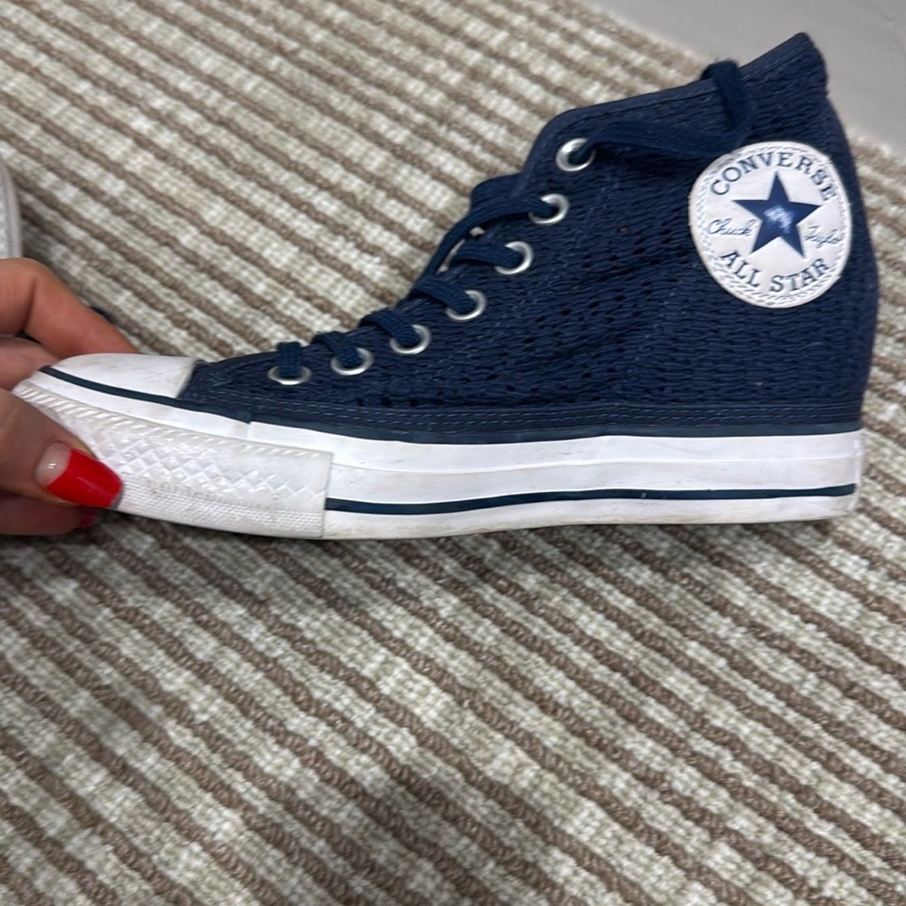 RARE blue crochet converse wedge. Size 7